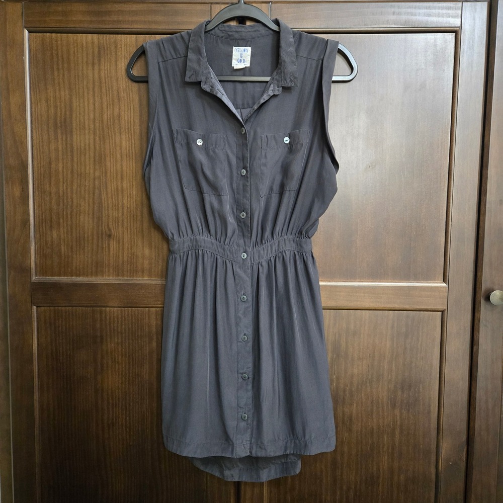 Yellow Is Gold by Sunshine & Shadow Silk Shirt Dress Charcoal Grey Medium
